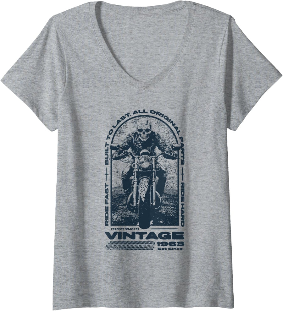 Women's Vintage Motorcycle Bikers Motorbike Birthday Born in 1963 V-Neck T-Shirt - Heather Grey