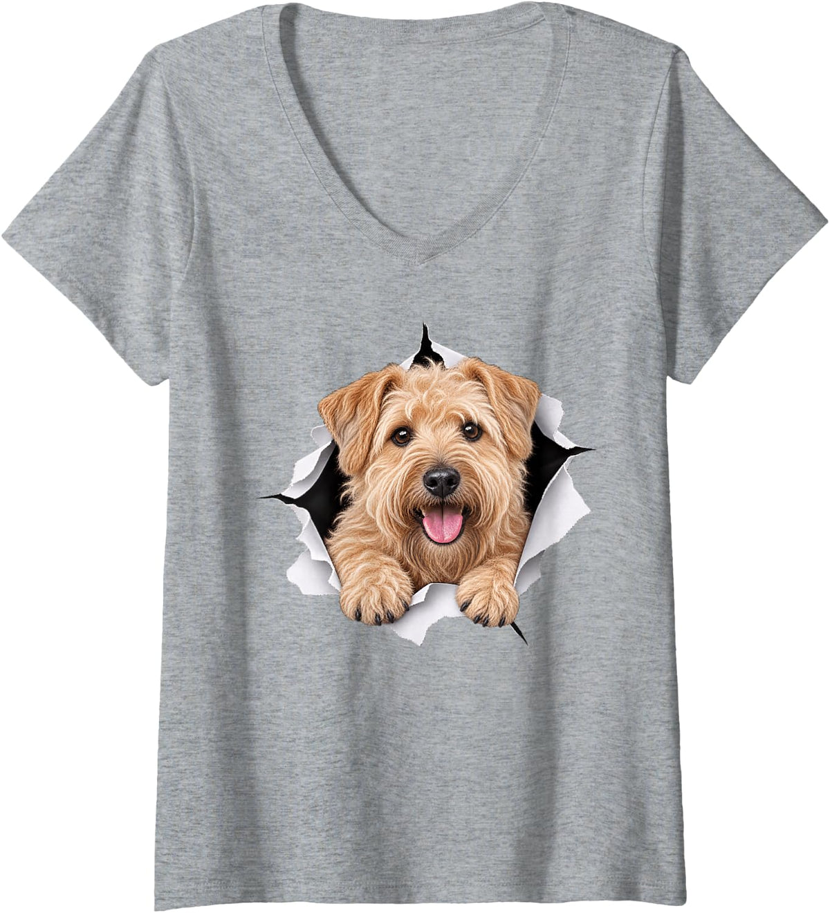 Women's Funny Soft Coated Wheaten Terrier Peeking Cute Dog Lover Mom V-Neck T-Shirt - Heather Grey