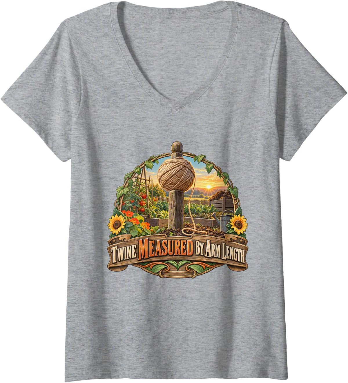 Women's Twine Measured By Arm Length Gardening Graphic V-Neck T-Shirt - Heather Grey