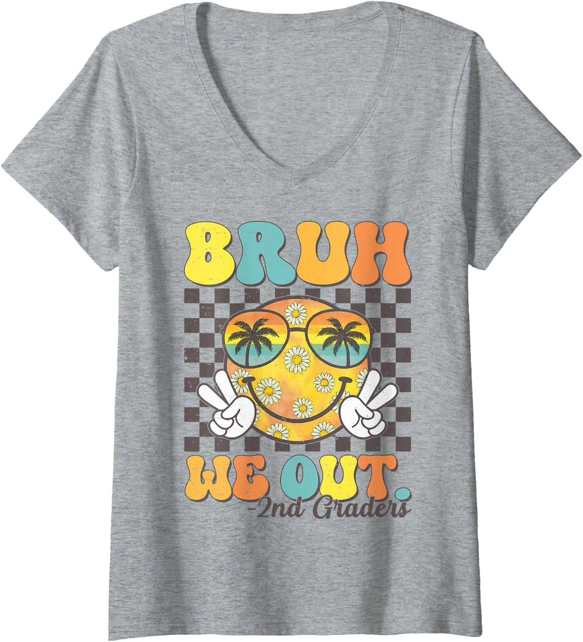 Women's Funny Bruh We Out 2nd Graders Last Day of School Graduation V-Neck T-Shirt - Heather Grey
