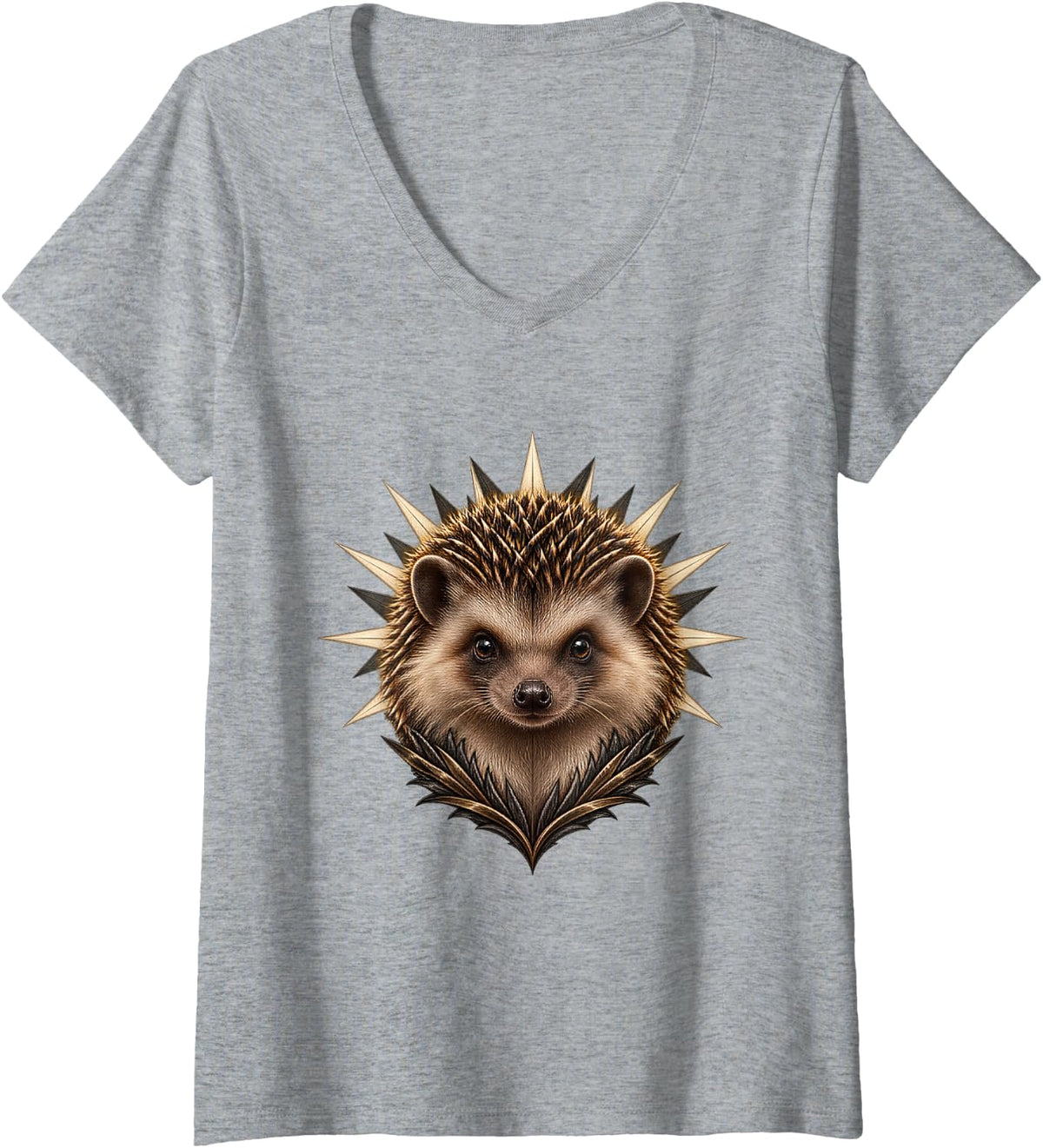 Women's Hedgehog with White Starburst V-Neck T-Shirt - Heather Grey