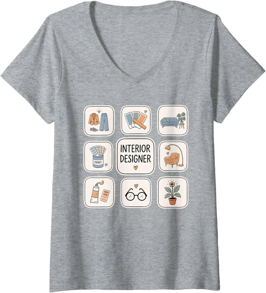 Women's Interior Designer Interior Design Paint V-Neck T-Shirt - Heather Grey