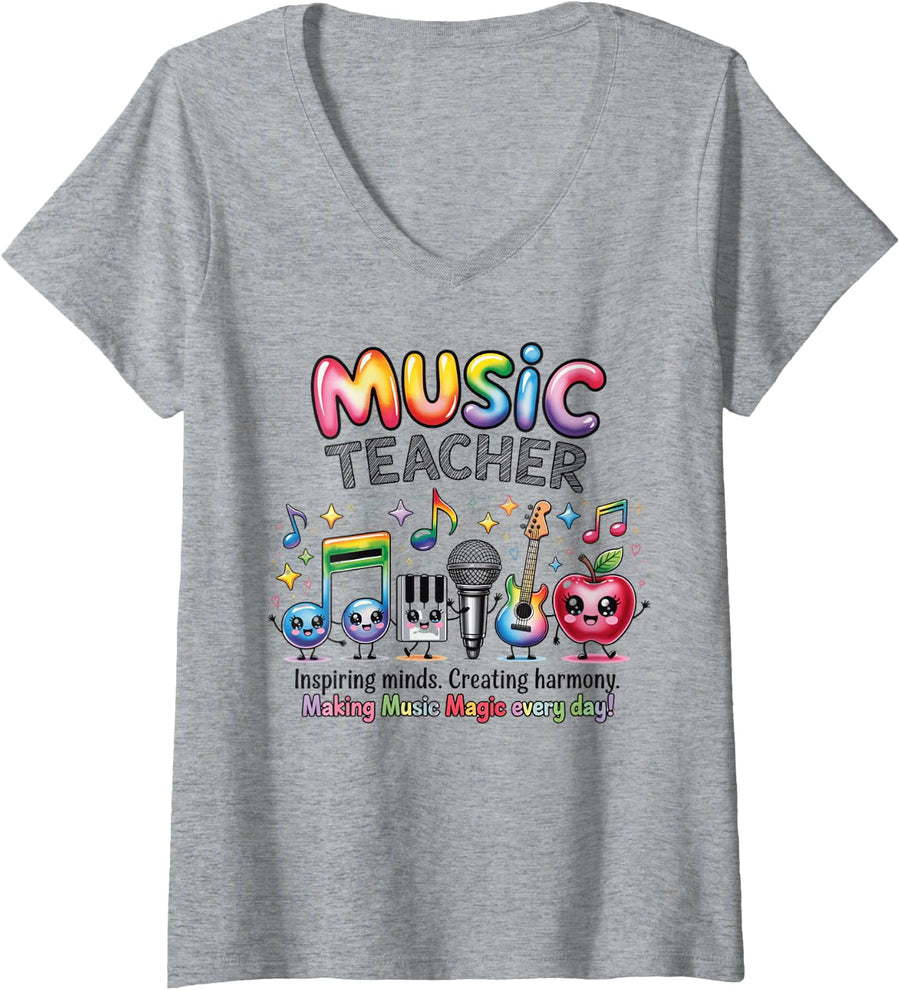 Women's Music Teacher Musicians that Love Teaching Musical Students V-Neck T-Shirt - Heather Grey
