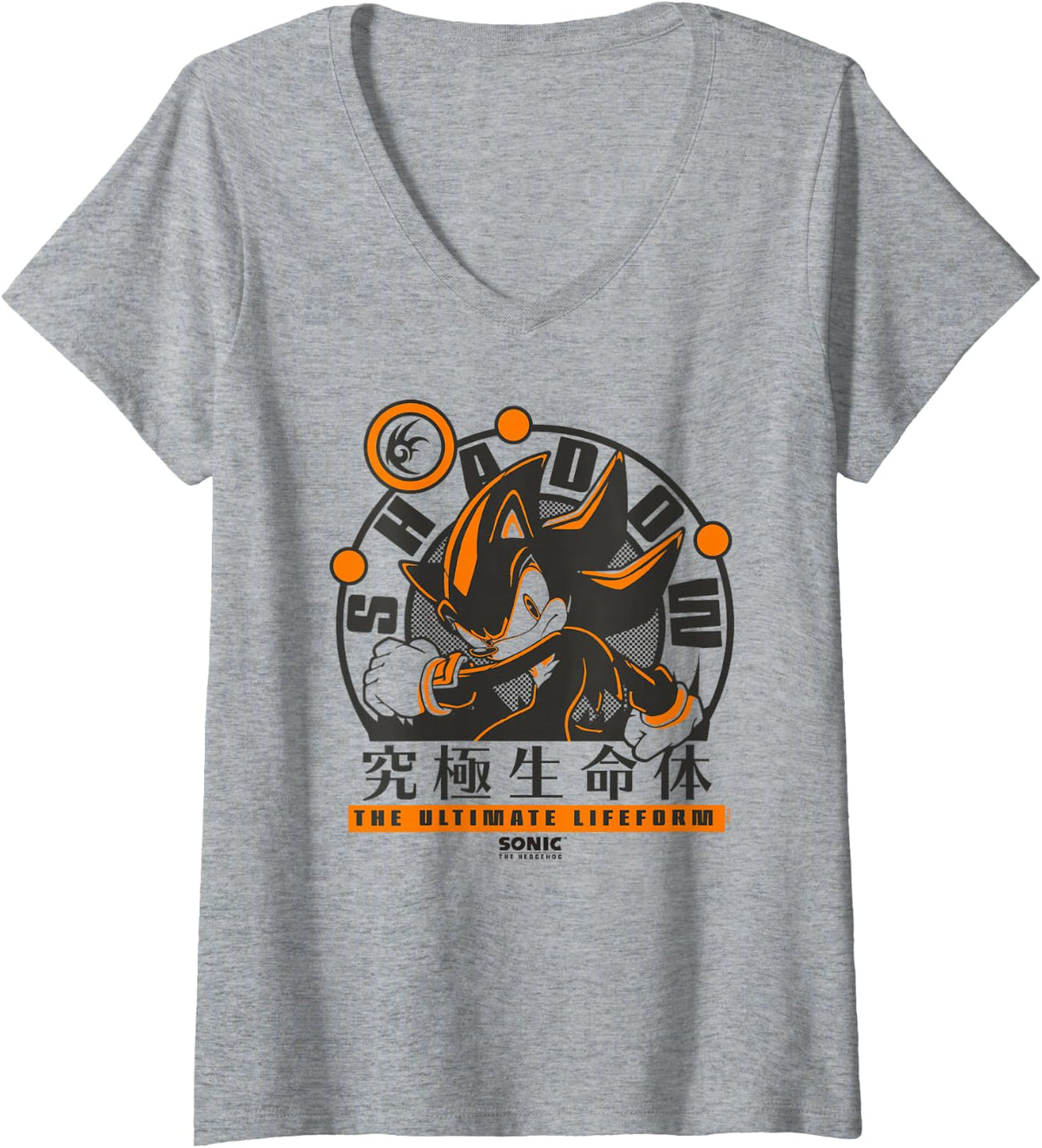 Women's Sonic The Hedgehog Shadow The Ultimate Lifeform Kanji V-Neck T-Shirt - Heather Grey