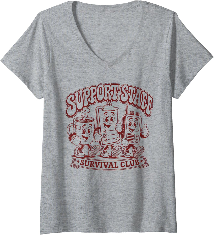Women's Support Staff Survival Funny Retro para 70s Paraprofessional V-Neck T-Shirt - Heather Grey
