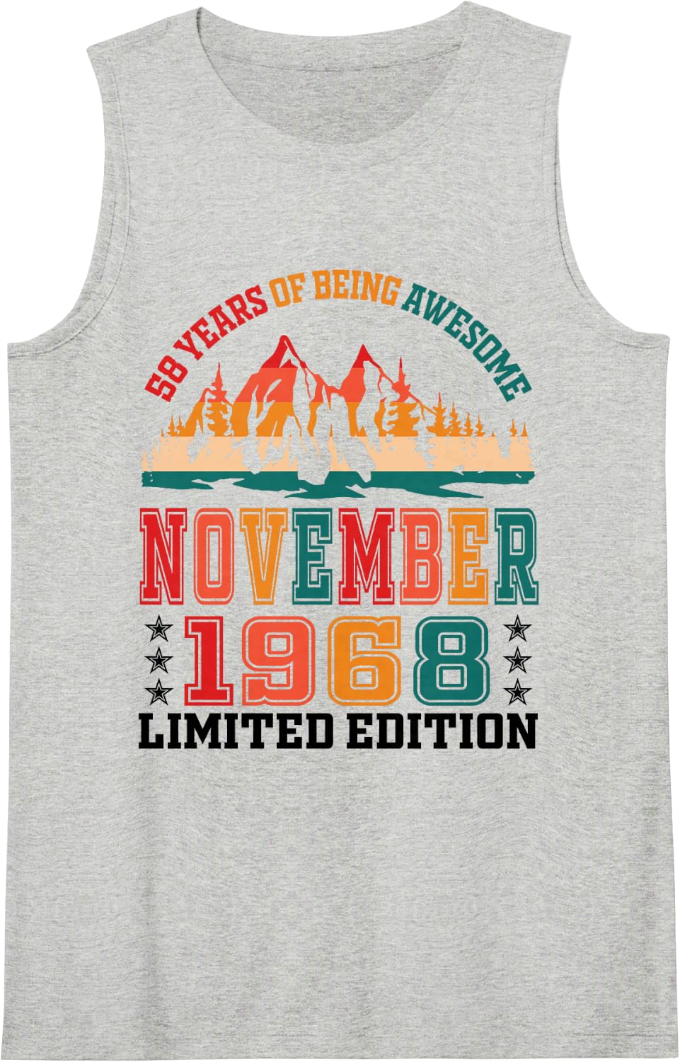 November 1968 Birthday 58 Years of Being Awesome Ltd Edition Sleeveless Tank Top - Heather Grey