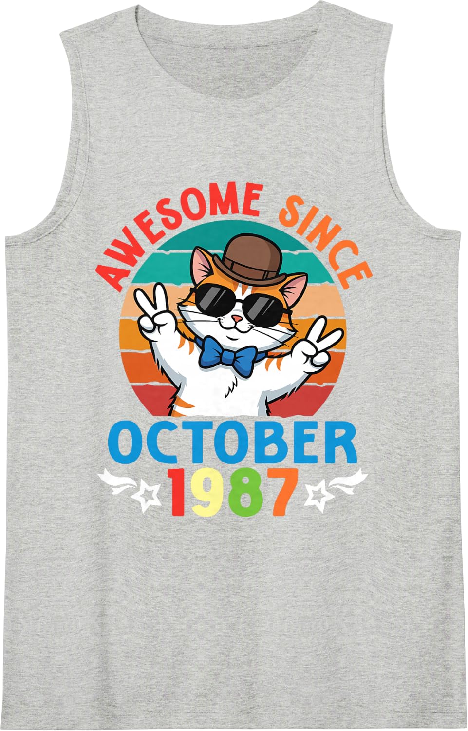 Cat Boy Awesome Since October 1987 My Birthday 39 Years Old Sleeveless Tank Top - Heather Grey