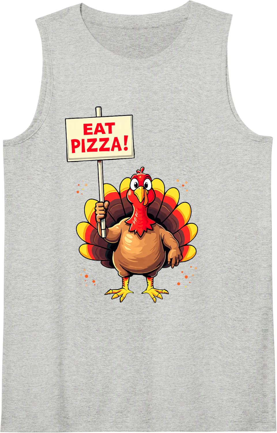 Funny Turkey Eat Pizza Thanksgiving Fall Family Dinner Tee Sleeveless Tank Top - Heather Grey