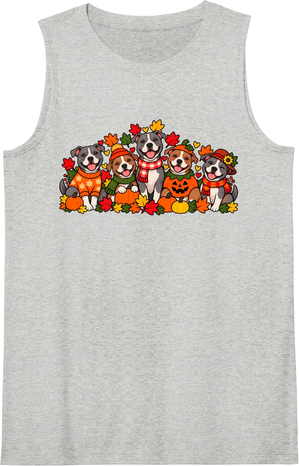 Cute Autumn Pitbull Dog Lovers Fall Thanksgiving Sleeveless Tank Top - Heather Grey