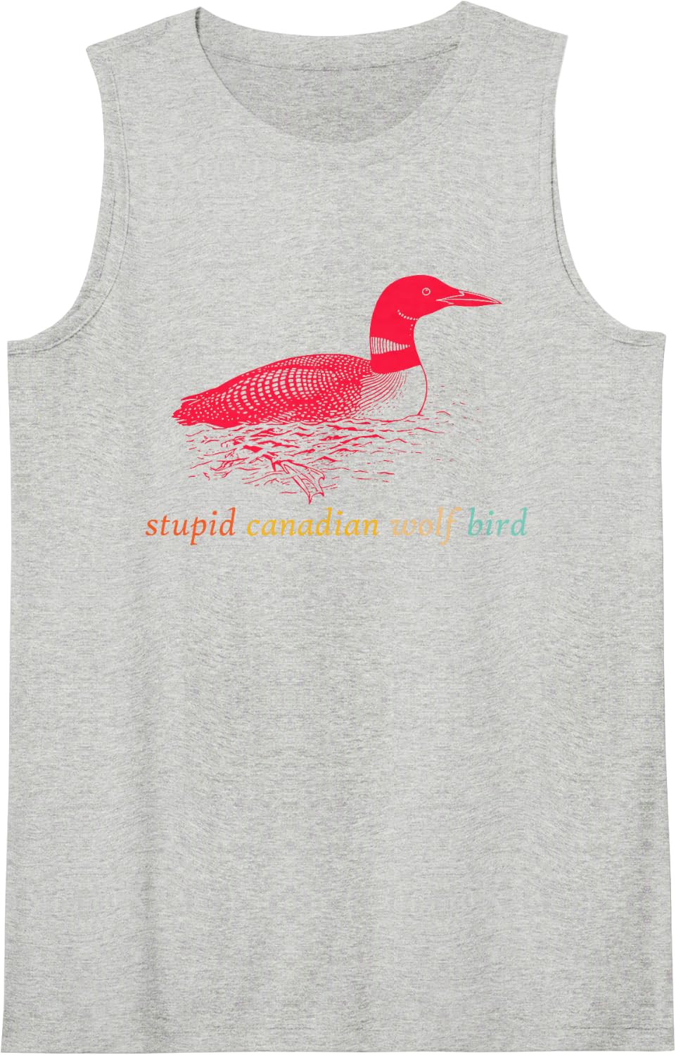 Funny Stupid Canadian Wolf Bird Design Sleeveless Tank Top - Heather Grey