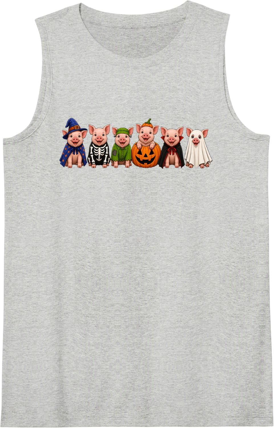 Cute Halloween Pig Costume Spooky Skeleton Ghost Witch Sleeveless Tank Top - Heather Grey