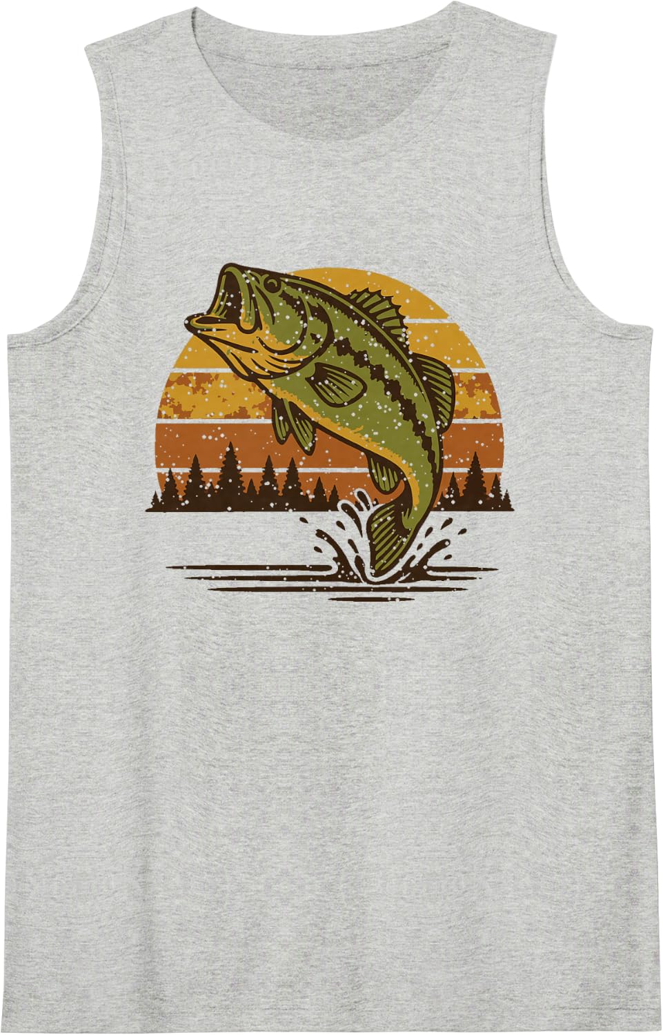 Largemouth Bass Fishing Retro Sunset Angler Sleeveless Tank Top - Heather Grey