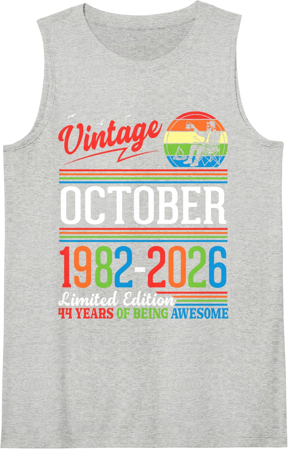 Vintage October 1982 2026 Ltd Edition 44 Years Being Awesome Tank Top - Heather Grey