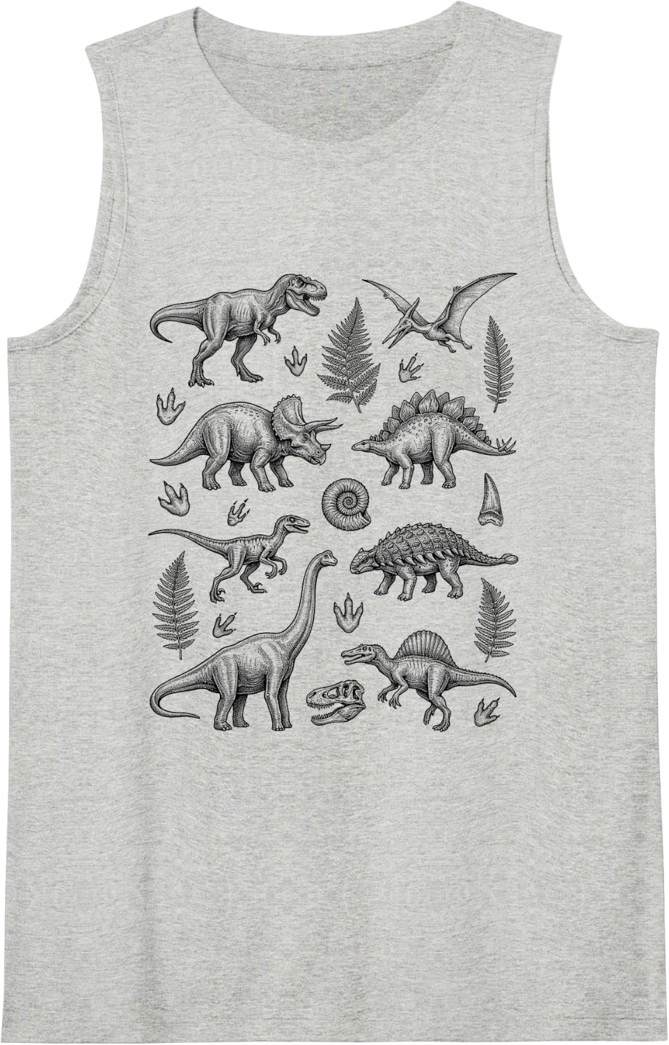Prehistoric Dinosaur Fossils Paleontology Lover for Men Sleeveless Tank Top - Heather Grey