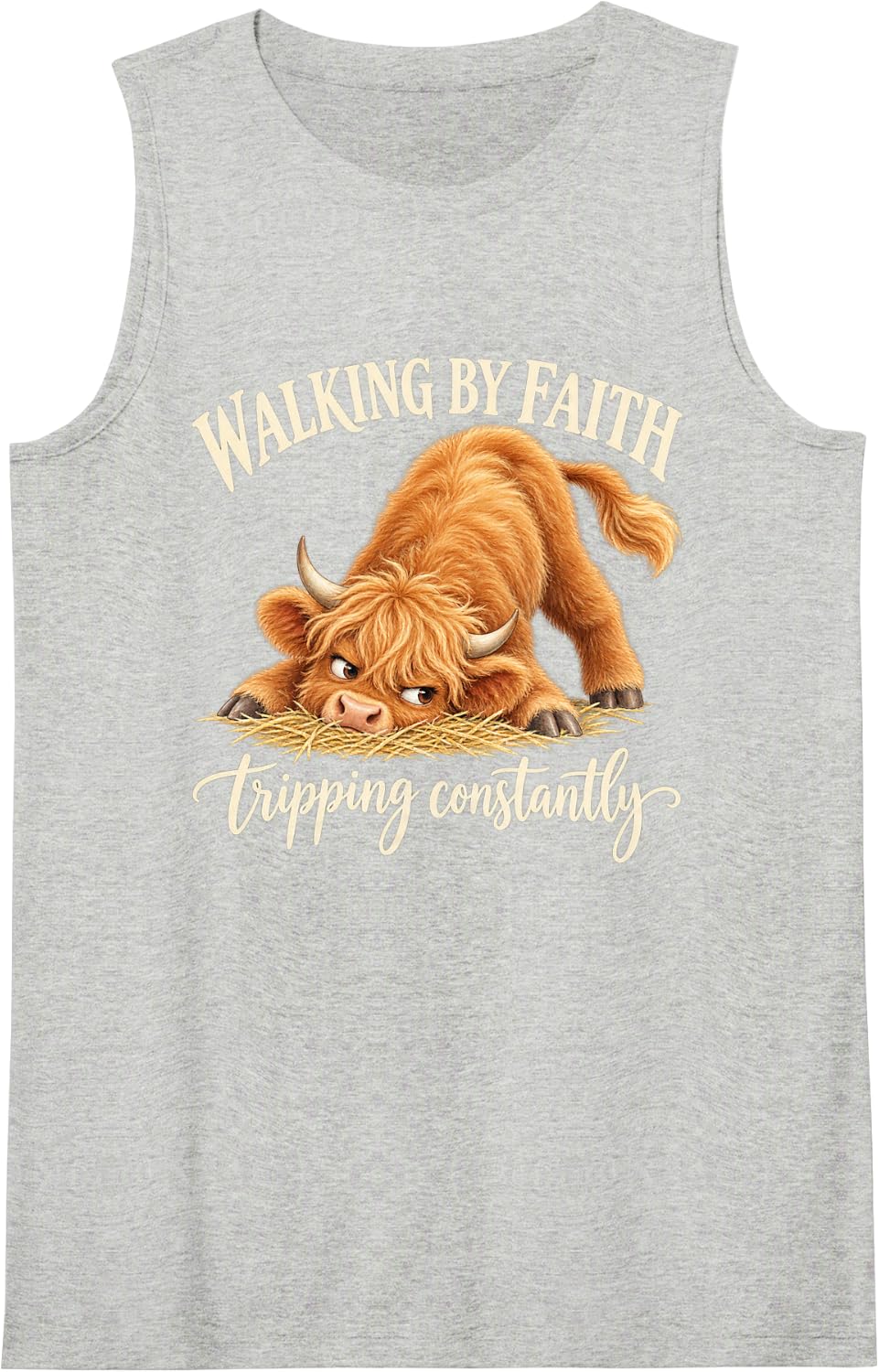 Clumsy Storybook Cow Walking By Faith Tripping Constantly Sleeveless Tank Top - Heather Grey