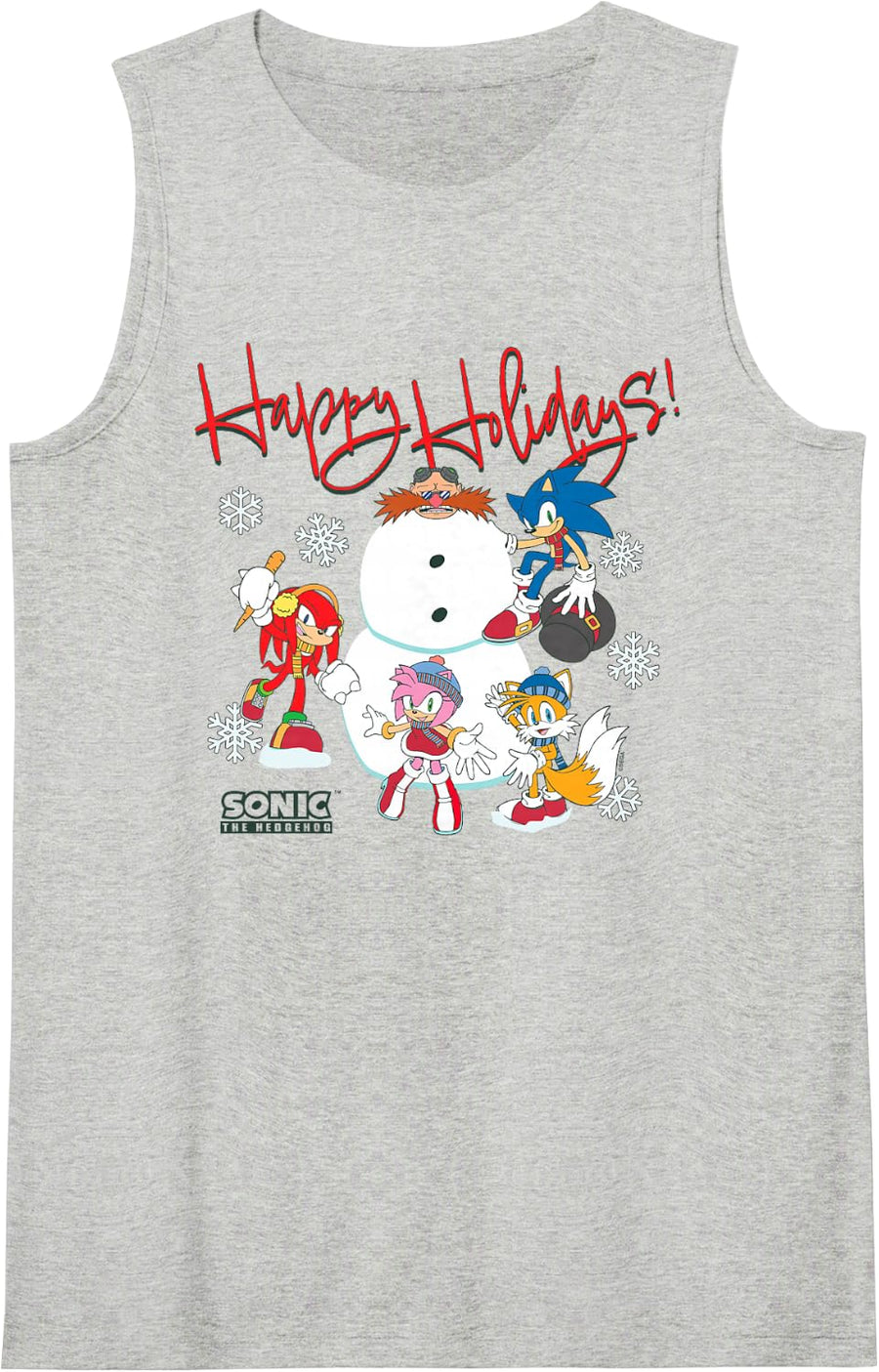 Sonic The Hedgehog Christmas Happy Holidays! Sonic & Friends Sleeveless Tank Top - Heather Grey
