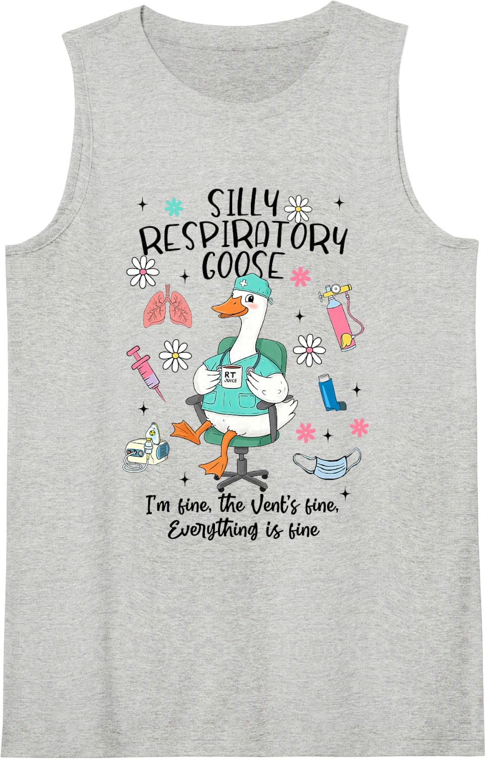 Silly Respiratory Goose Medical RT Therapist Appreciation Sleeveless Tank Top - Heather Grey