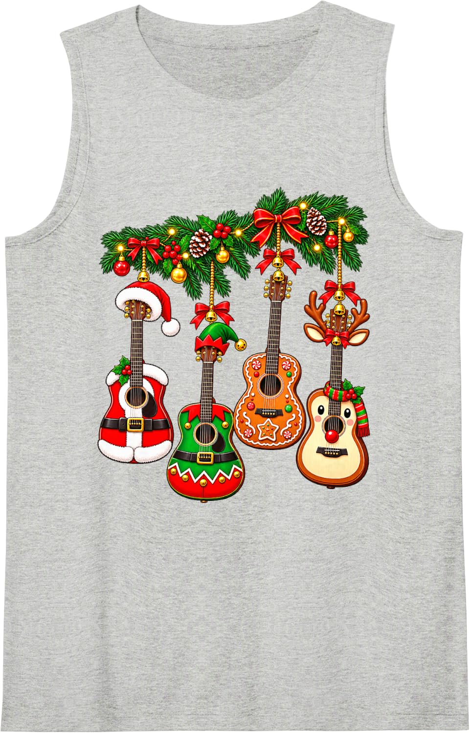 Merry Acoustic Guitar Reindeer Christmas Music Holiday Cheer Sleeveless Tank Top - Heather Grey