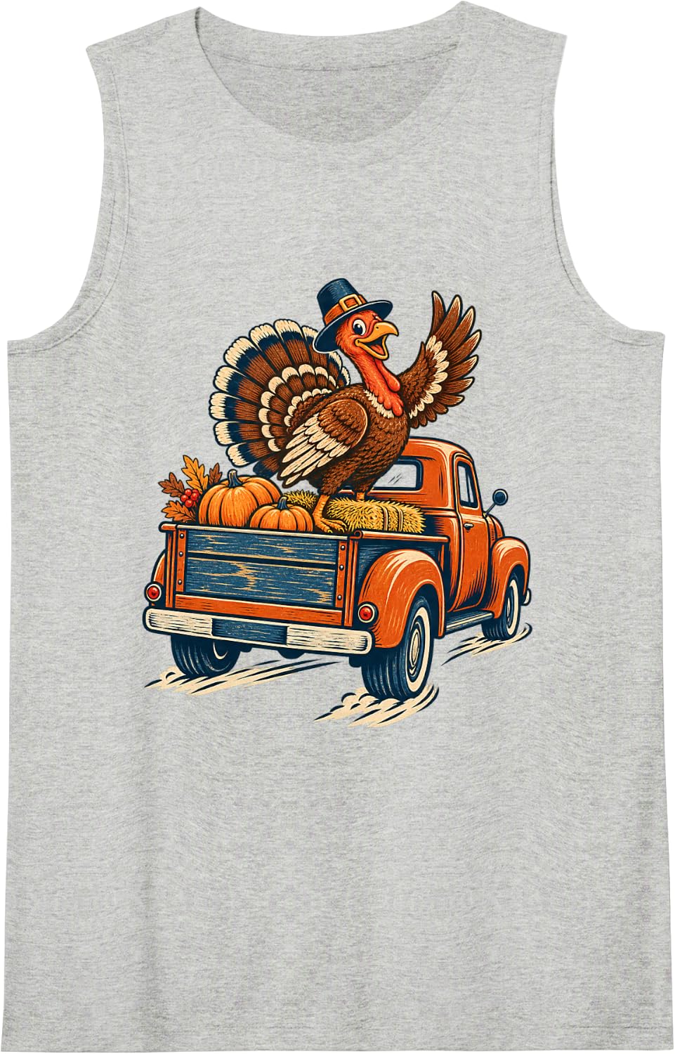 Truck Turkey Thanksgiving Autumn Fall Holiday Illustration Sleeveless Tank Top - Heather Grey