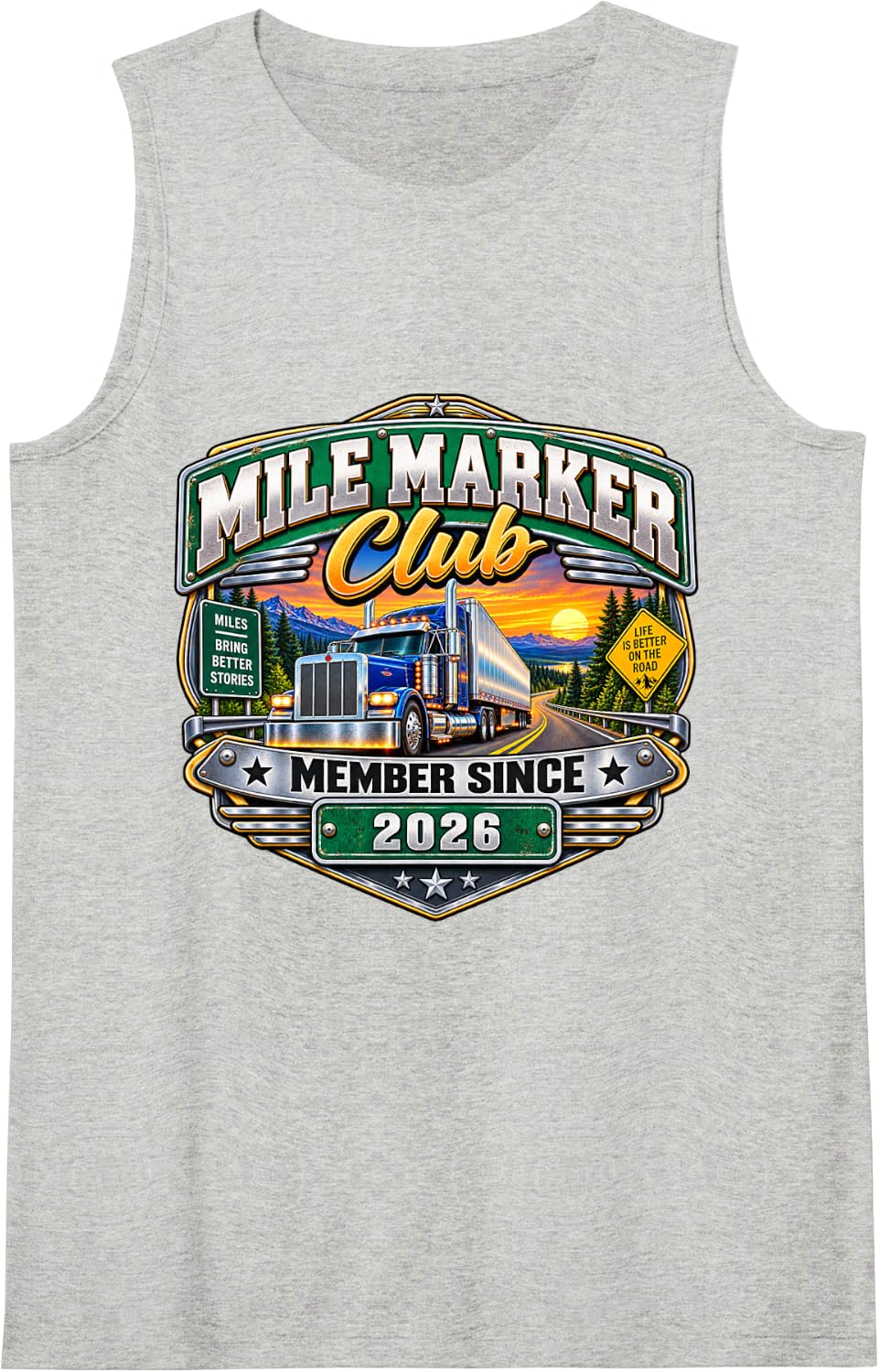 Mile Marker Club Member Since 2026 Trucker Sleeveless Tank Top - Heather Grey