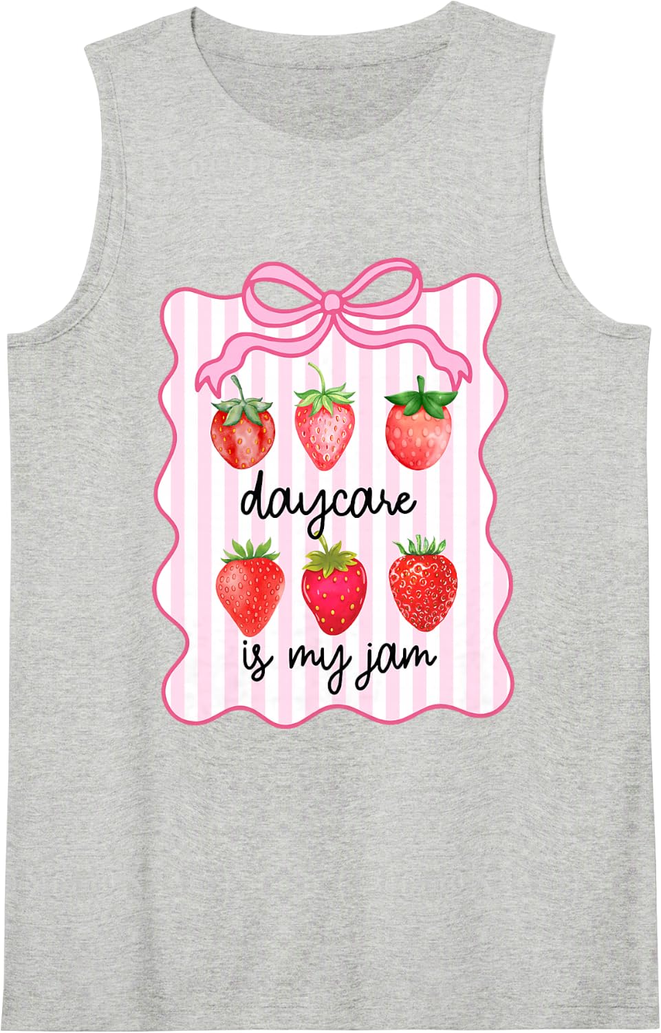 Daycare is My Jam Bow Strawberry First Day of School Tank Top - Heather Grey