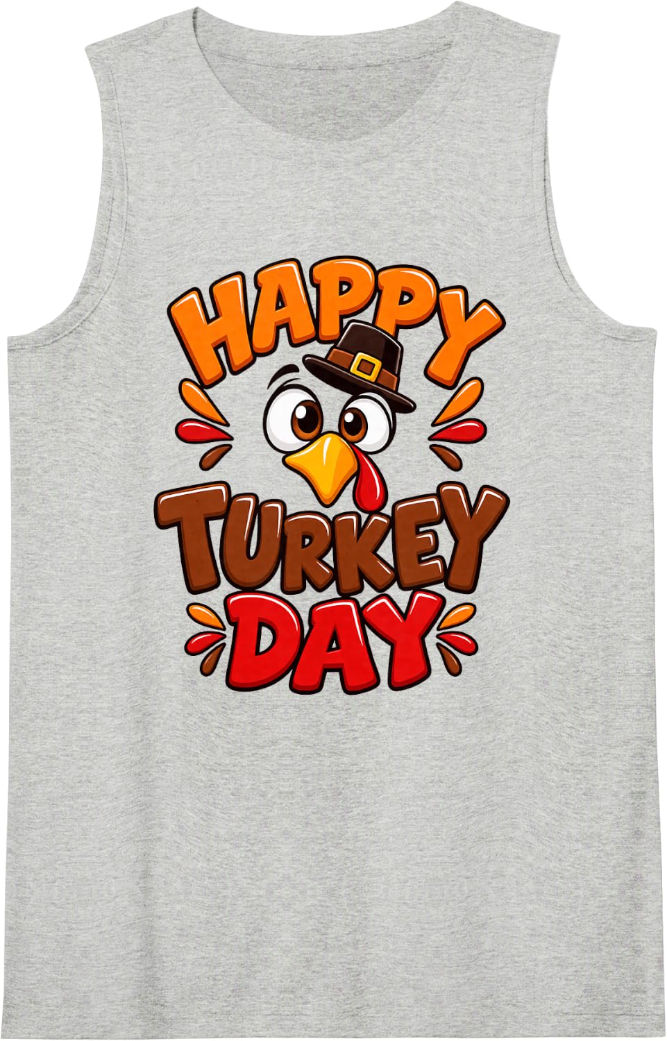 Happy Turkey Day Thanksgiving Pilgrim Funny Autumn Holiday Sleeveless Tank Top - Heather Grey