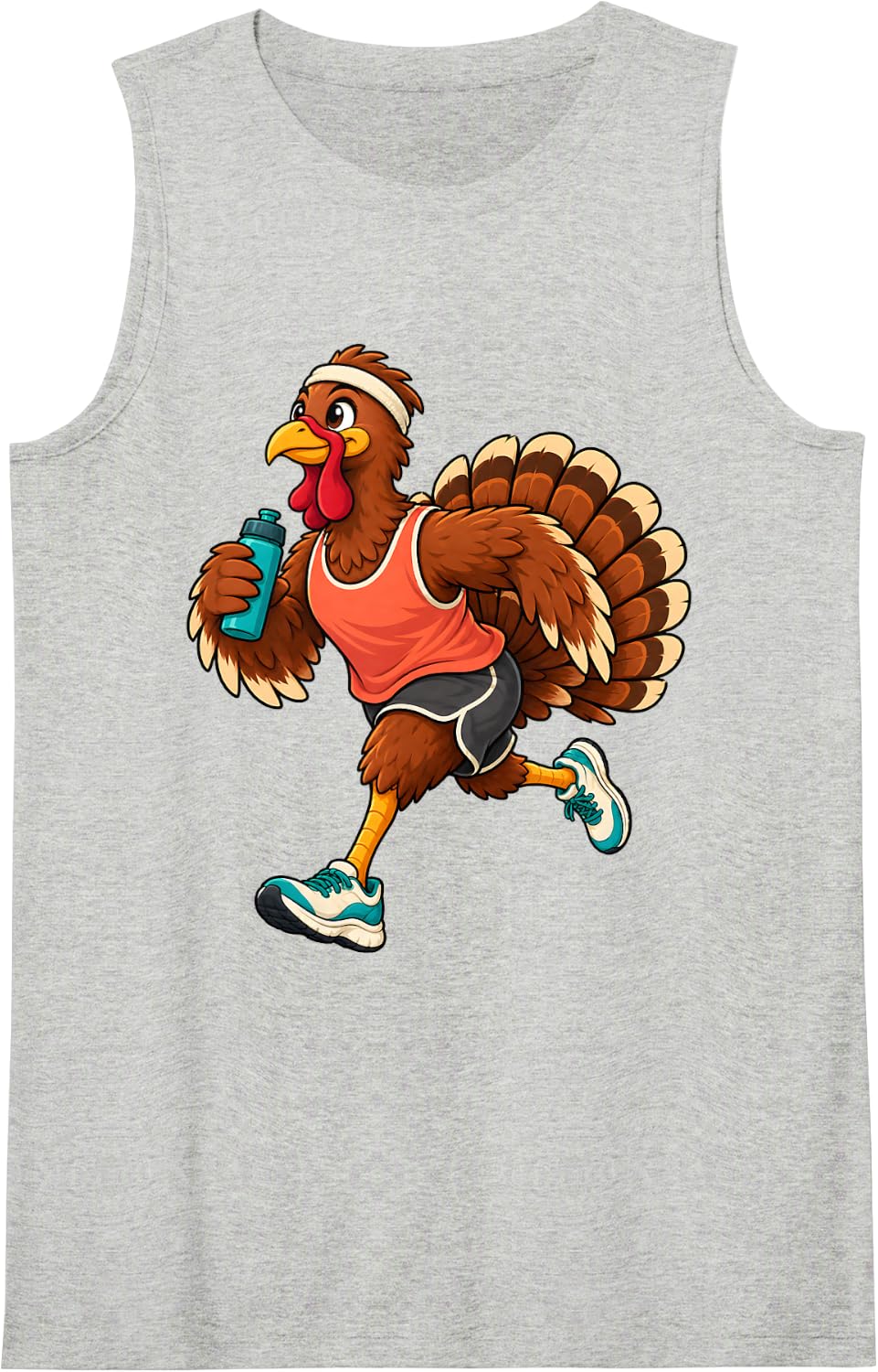 Running Turkey Funny Thanksgiving Jogging Sports Cartoon Sleeveless Tank Top - Heather Grey