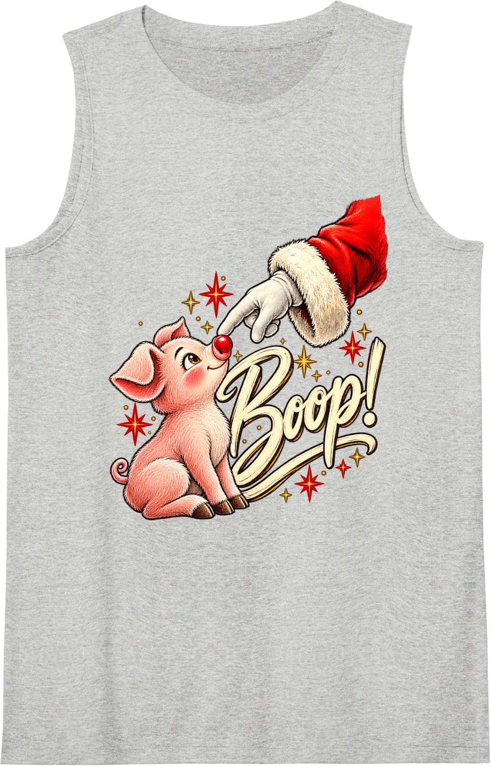 Boop! Pig Happy Santa Christmas Red Nose Men Women Sleeveless Tank Top - Heather Grey