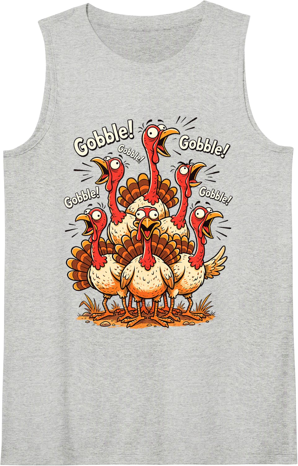 Gobble Funny Turkey Flock Thanksgiving Humor Meme Men Women Sleeveless Tank Top - Heather Grey