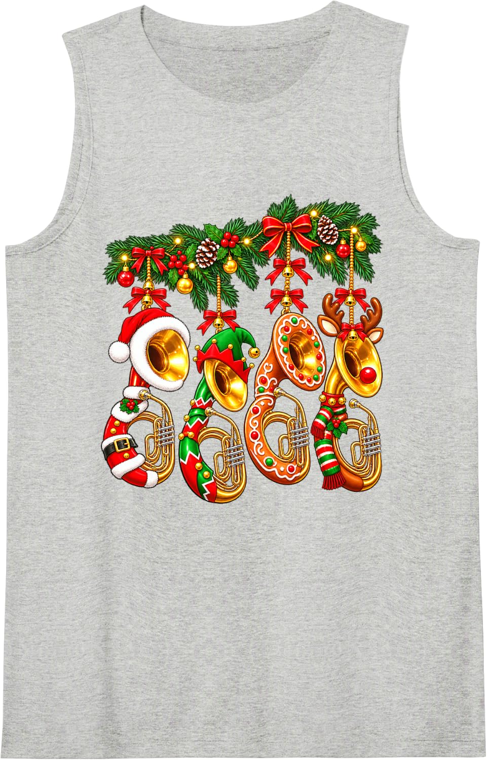 Merry Sousaphone Reindeer Christmas Holiday Christmas Winter Sleeveless Tank Top - Heather Grey