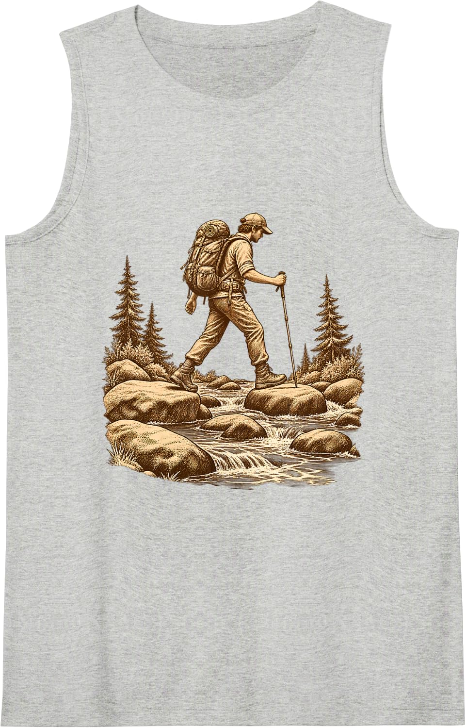 Vintage Backpacker Creek Crossing Thru Hiking Adventure Sleeveless Tank Top - Heather Grey