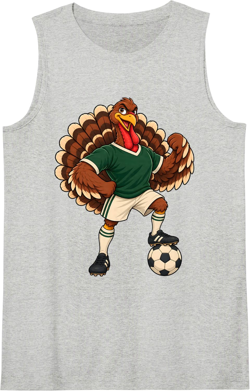 Soccer Turkey Player Funny Thanksgiving Athletic Cartoon Sleeveless Tank Top - Heather Grey