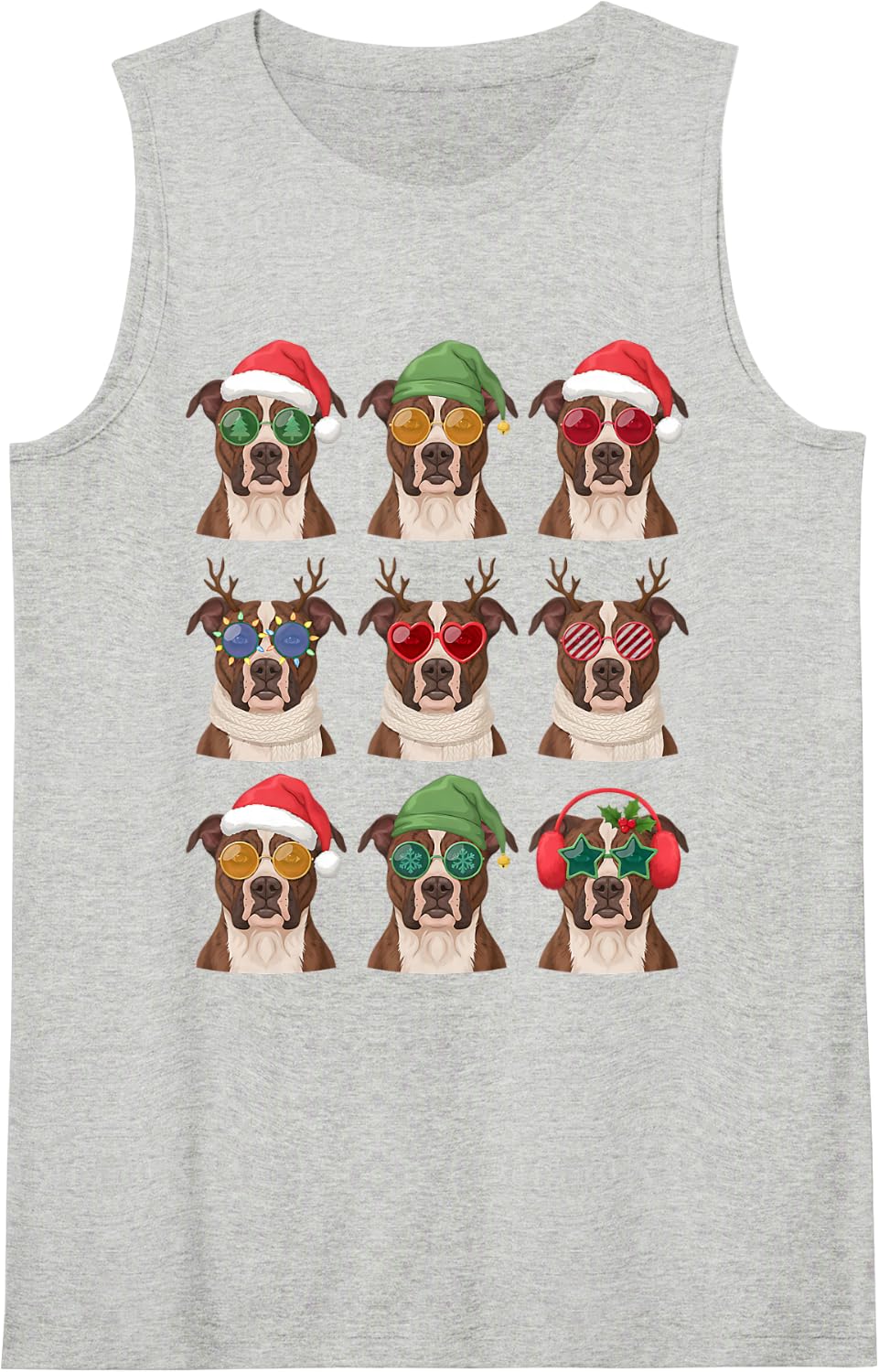 Pitbull Funny Christmas Pajama Cute Dog Owner Sleeveless Tank Top - Heather Grey
