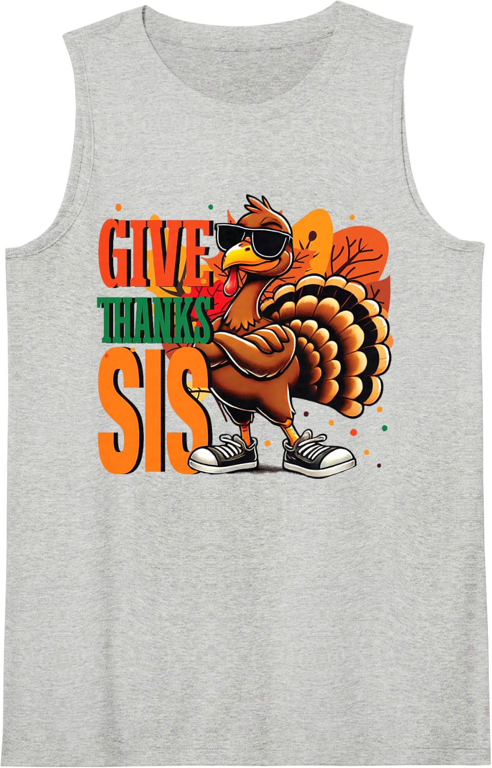 Give Thanks Sis Turkey Day Girl Cousin Friend Group Matching Sleeveless Tank Top - Heather Grey