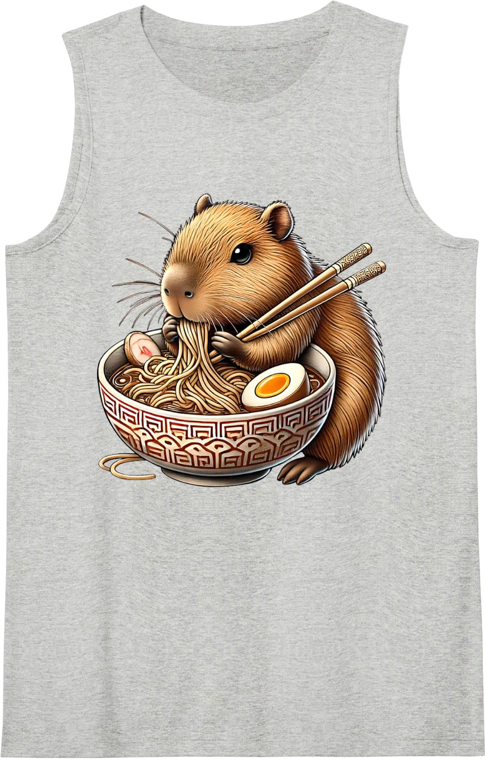 Kawaii Capybara Eating Japanese Ramen Noodles Funny Anime Sleeveless Tank Top - Heather Grey