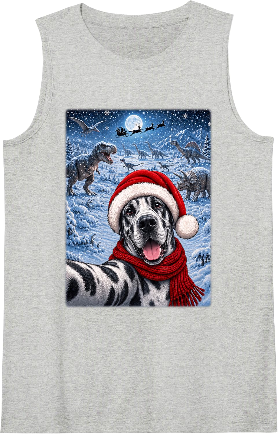 Great Dane Dog Christmas Moon Night Starry Dinosaurs Xmas Tank Top - Heather Grey