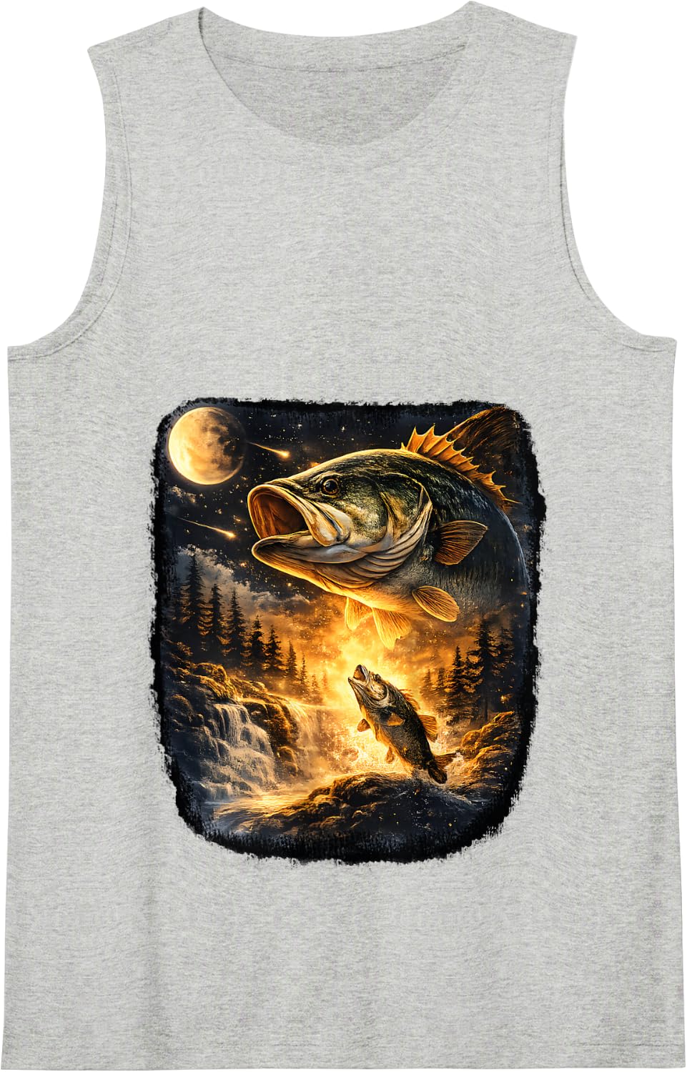 Bass Fish Howling to The Moon Vintage Angler Fisherman Men Tank Top - Heather Grey
