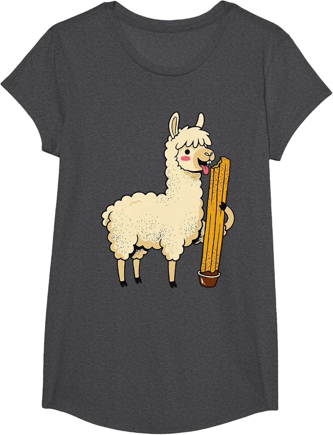 Cute Alpaca Churro Cartoon Cinnamon Dessert Snack Lover T-Shirt - Girls Dark Heather Grey
