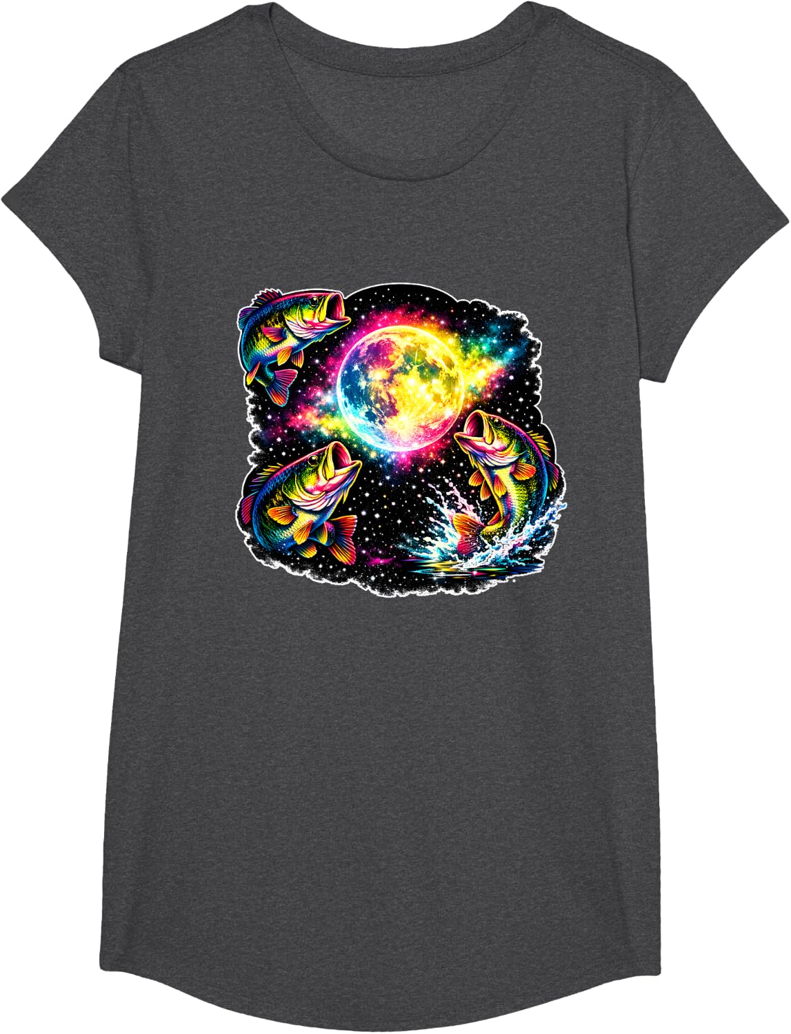 Funny Bass Fishing Silly Gear 3 Howling Moon Meme Youth T-Shirt - Girls Dark Heather Grey