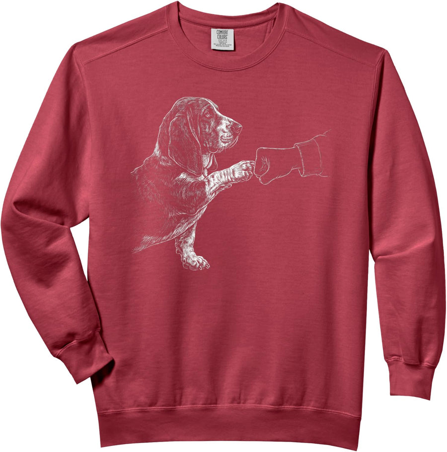 Basset Hound Fist Bump Dog Owner Friendship Men Women Comfort Colors Adult Sweatshirt - Adult Unisex Crimson