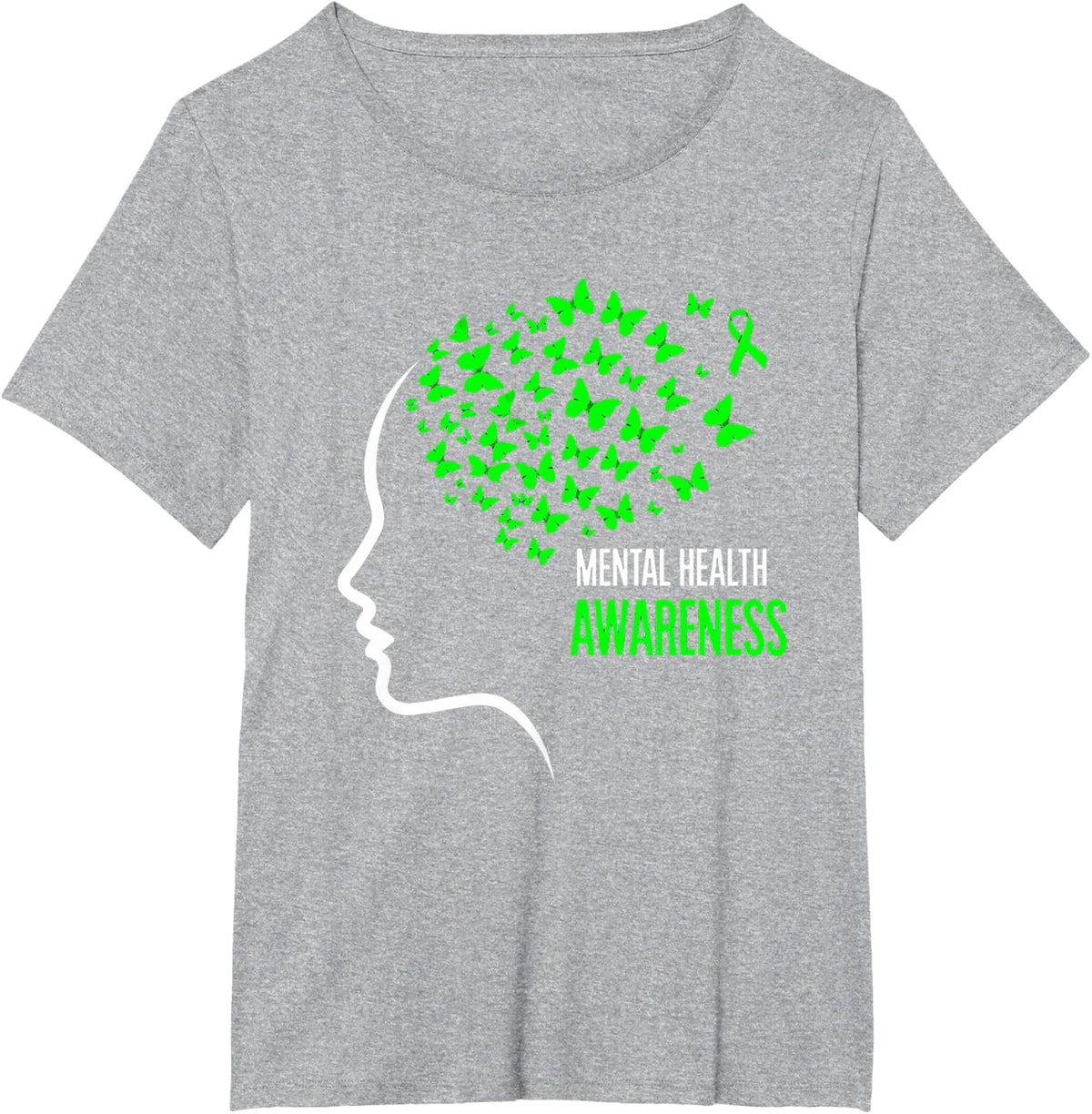 Green Butterfly Mental Health Awareness Ribbon T-Shirt - Heather Grey