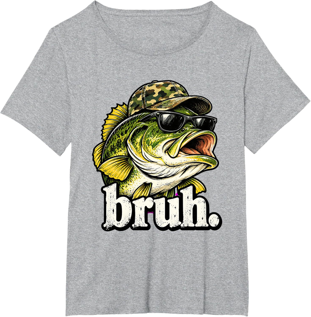 Bruh Bass Fishing Fisherman Funny T-Shirt - Heather Grey