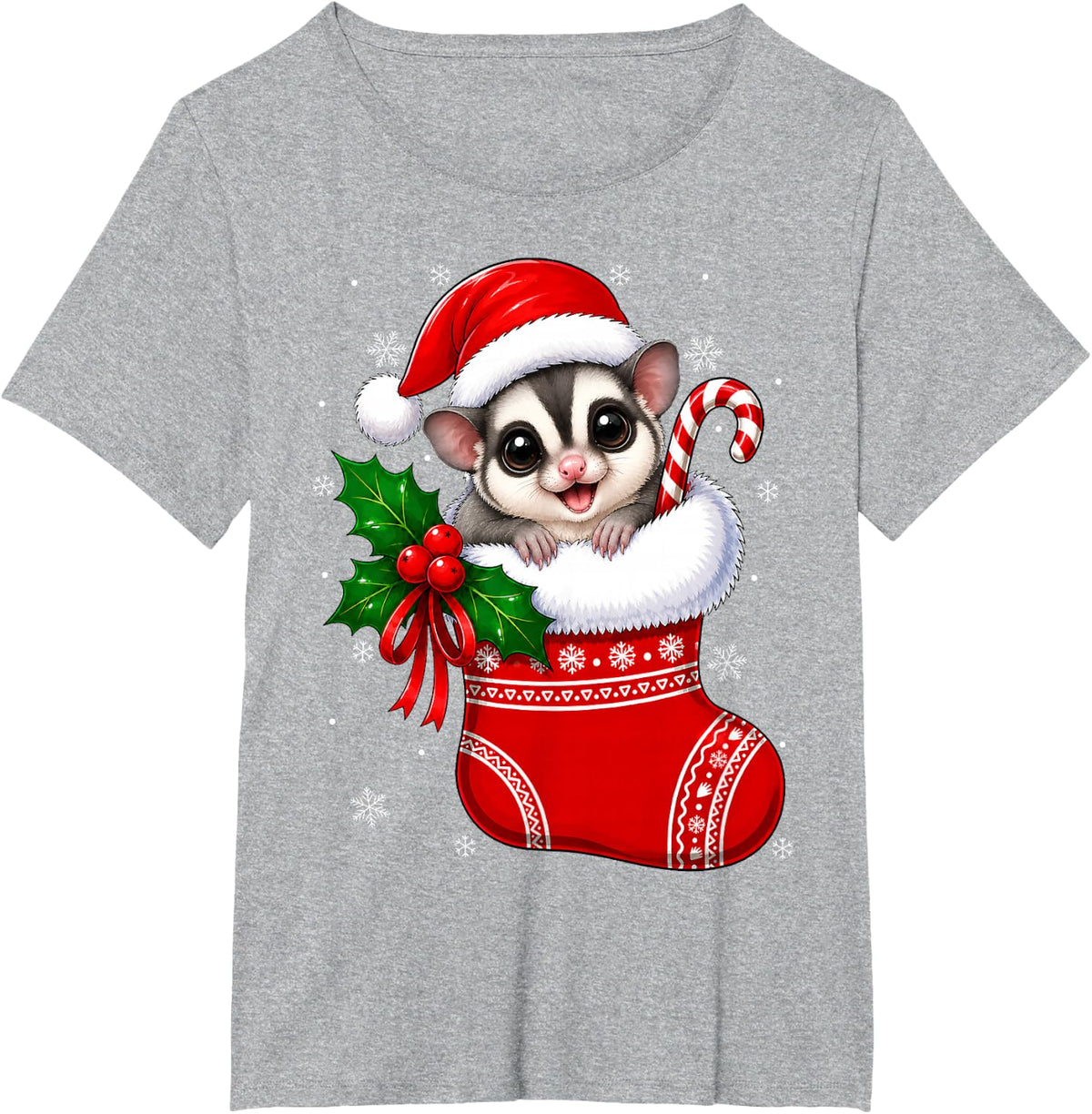 Sugar Glider Christmas Stocking Cute Festive Xmas T-Shirt - Heather Grey