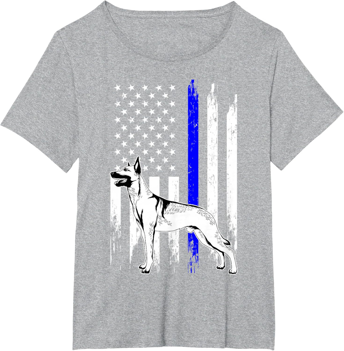 Belgian Malinois K9 Unit Thin Blue Line US Flag Police Tee T-Shirt Gift for Law Enforcement - Heather Grey