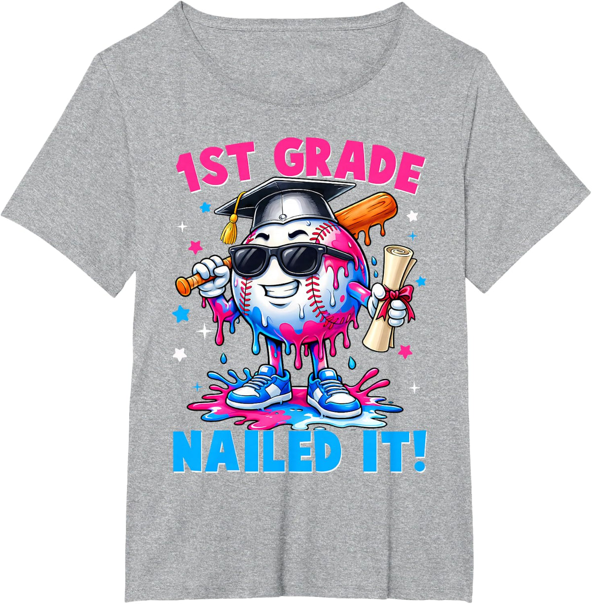 1st Grade Nailed It 2026 Baseball Drip Graduation Kids Boys T-Shirt - Heather Grey