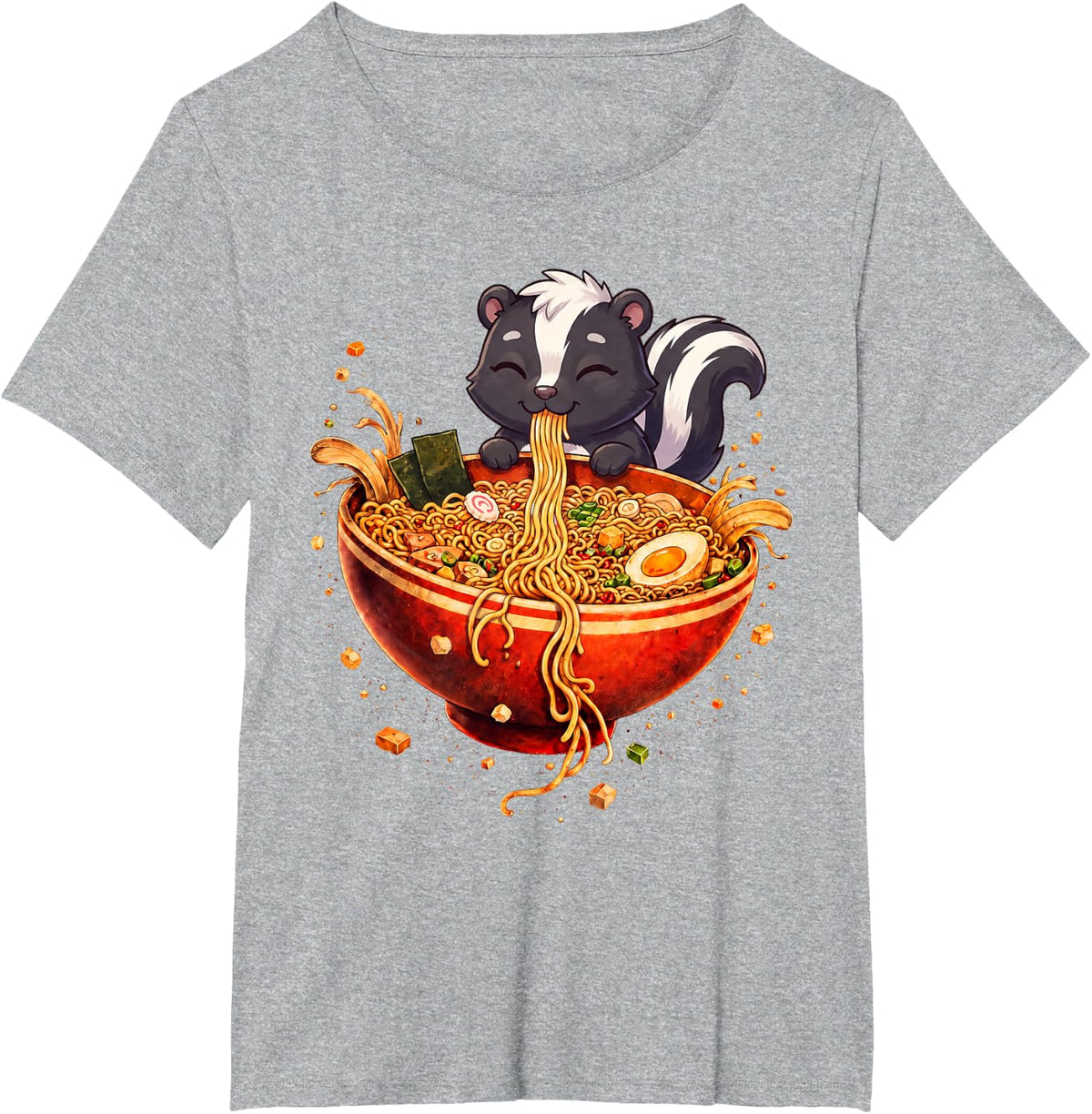 Skunk Ramen Japanese Art Funny Anime Graphic Tee Kawaii T-Shirt - Heather Grey