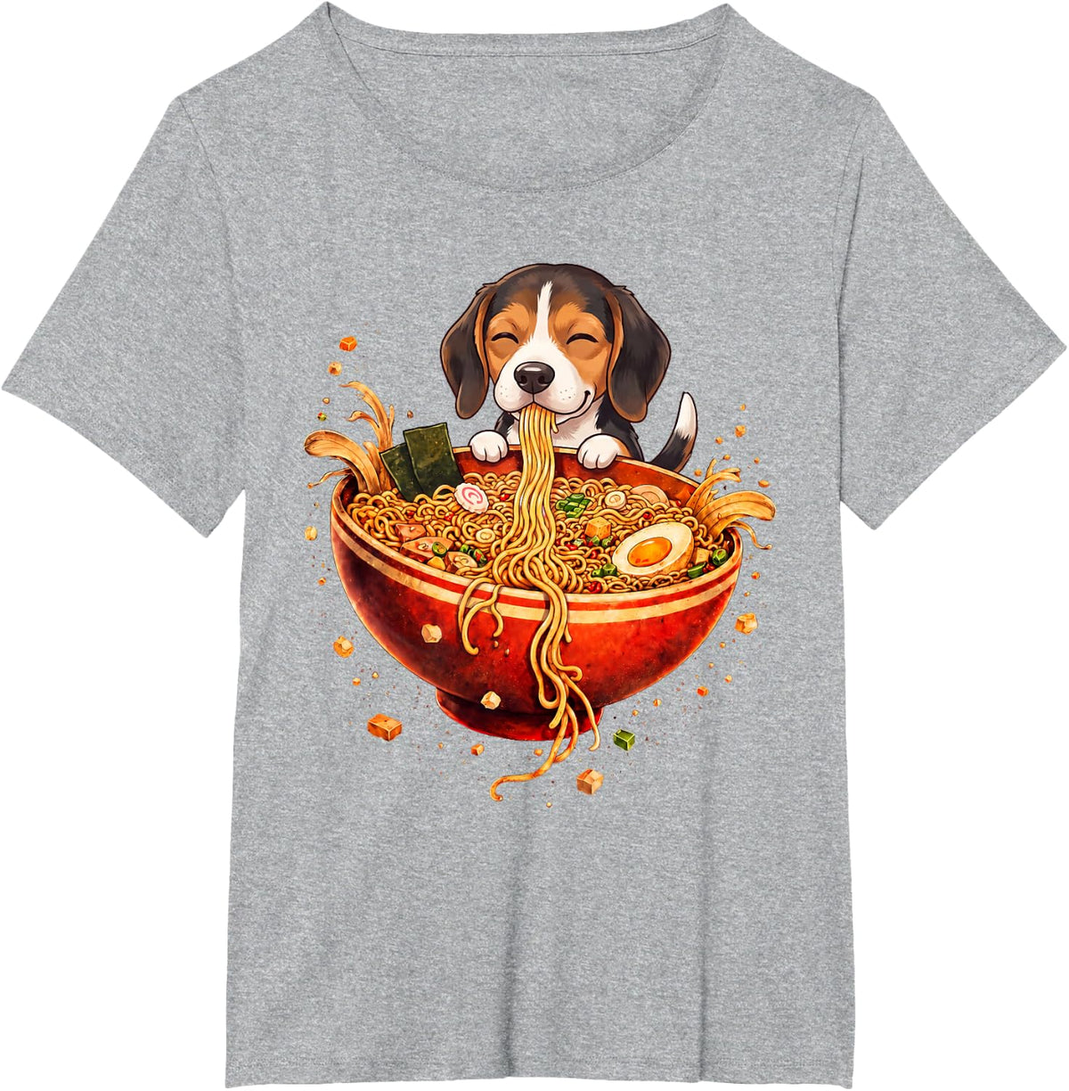 Beagle Ramen Japanese Art Dog Anime Graphic Tee Kawaii T-Shirt - Heather Grey