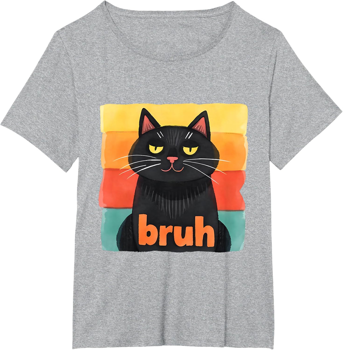 Funny Meme Saying Bruh Retro Cat T-Shirt - Heather Grey