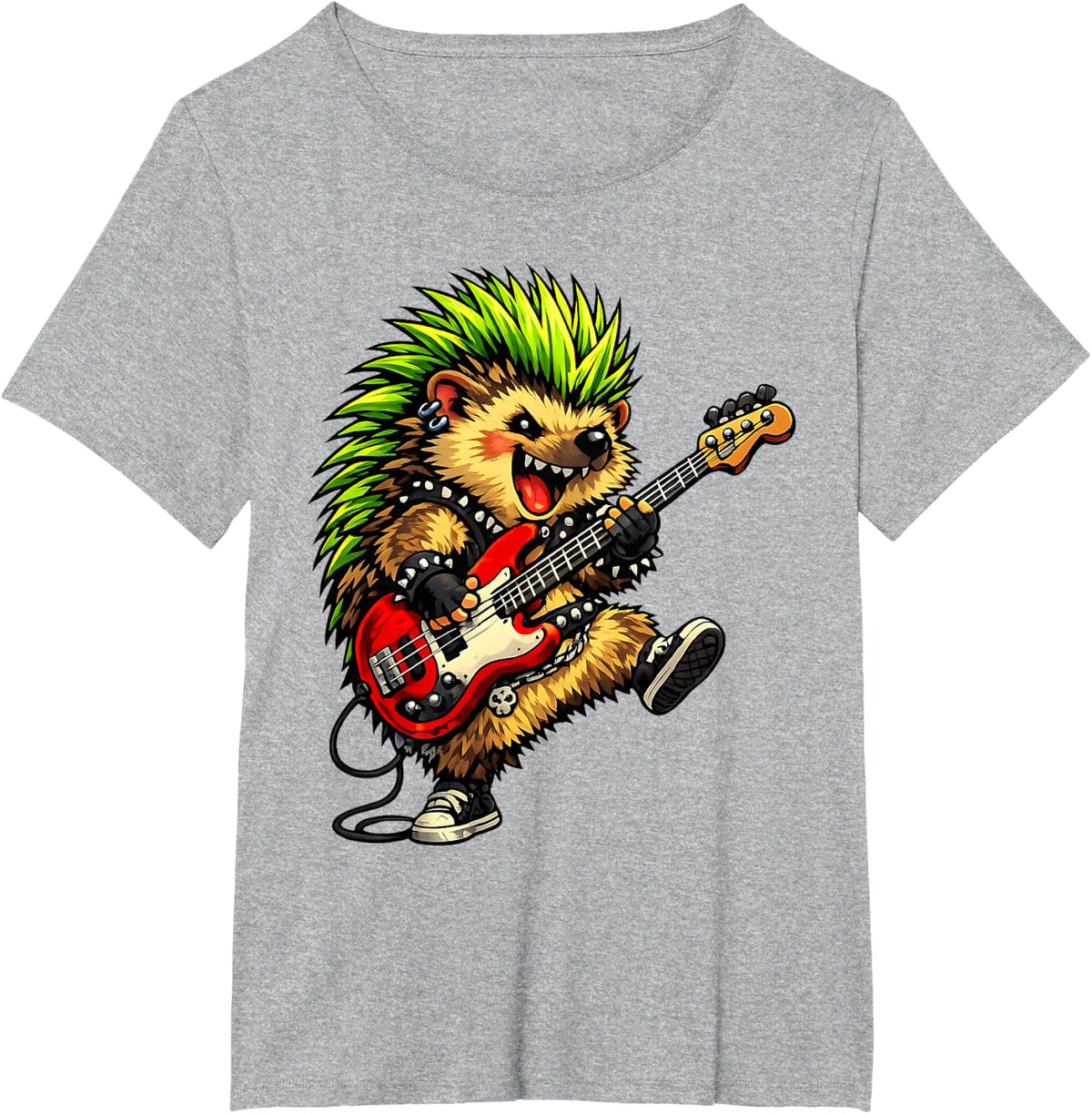 Punk Hedgehog Funny Mohawk Hedgehog Rock Grunge Women Men T-Shirt - Heather Grey
