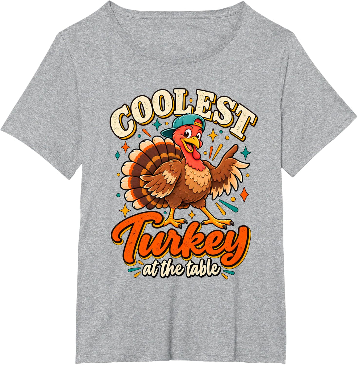 Thanksgiving Funny Turkey Cartoon Colorful Family Dinner T-Shirt - Heather Grey